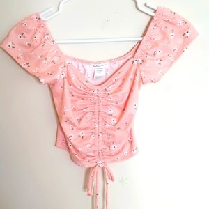 Molly and Rose Off Shoulder Crop Top Scrunch Tie